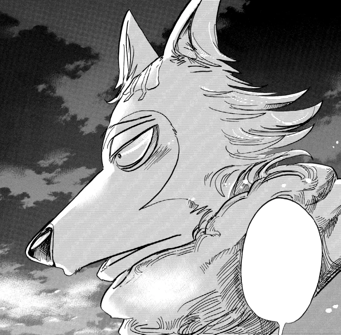 Side head shot of Legoshi looking pensively.